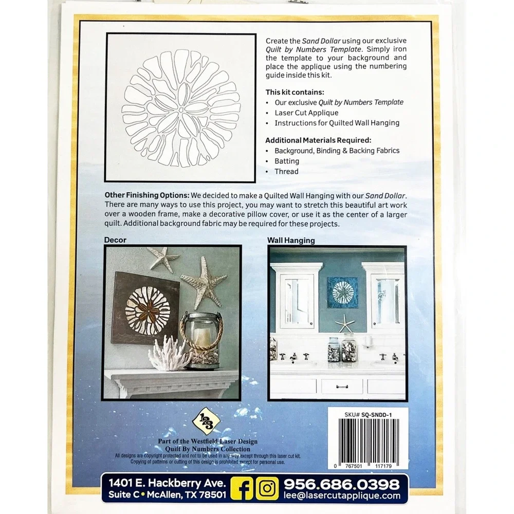 Sewquatic Laser Cut Applique Sand Dollar Quilt‎ By Numbers Pattern By  Westfield
